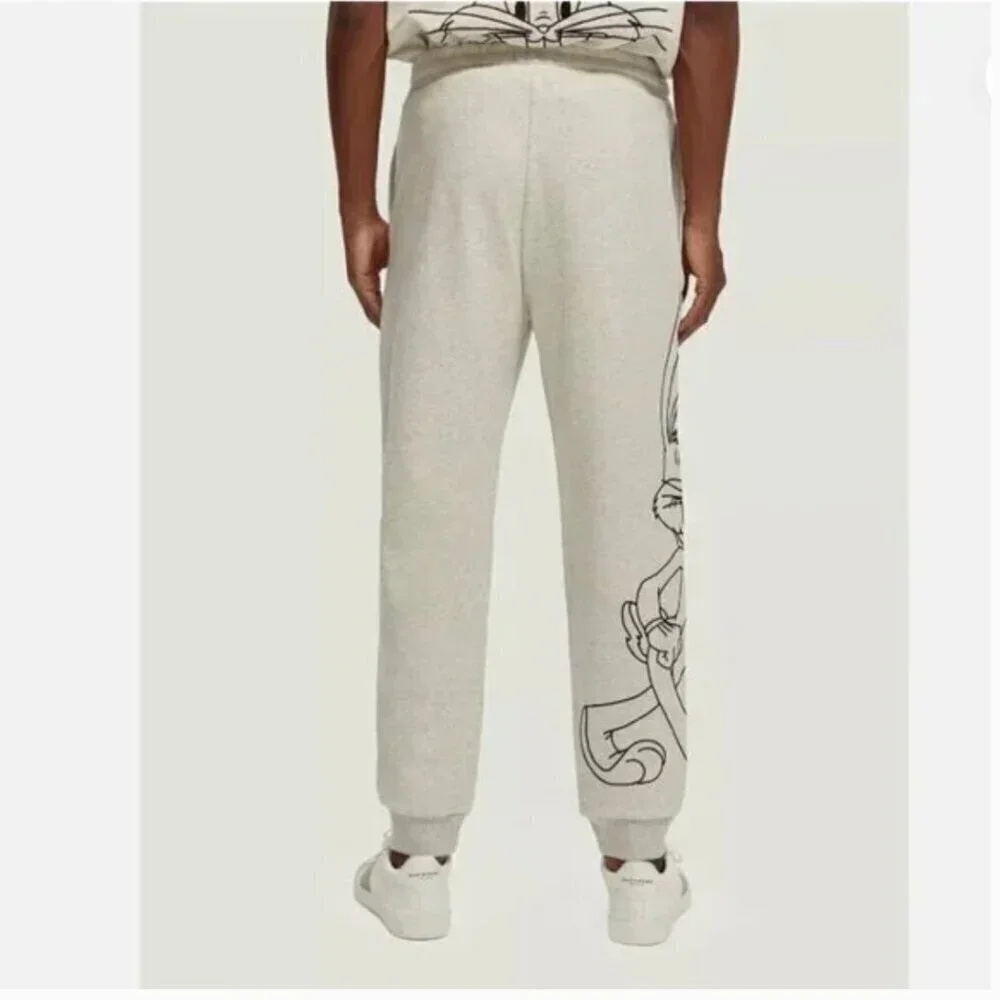 Scotch & Soda x Looney Tunes Sweatpants Size XXL Gray Embroidered Organic Cotton